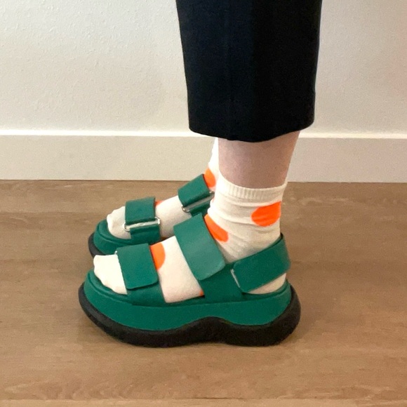 Sunnei Shoes - Green Platform Strap Sandals with Chunky Sole